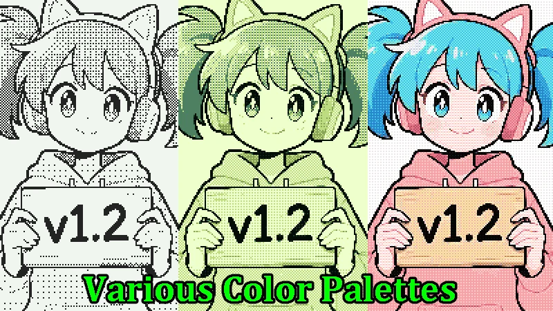 同じ絵を異なるパレットでドット絵化した作例